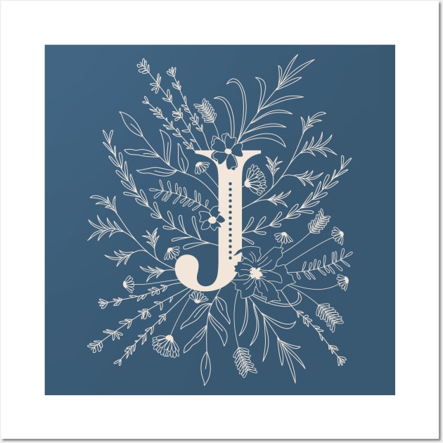 Botanical Letter J (Lake Blue) Wall Art by Cascade Patterns